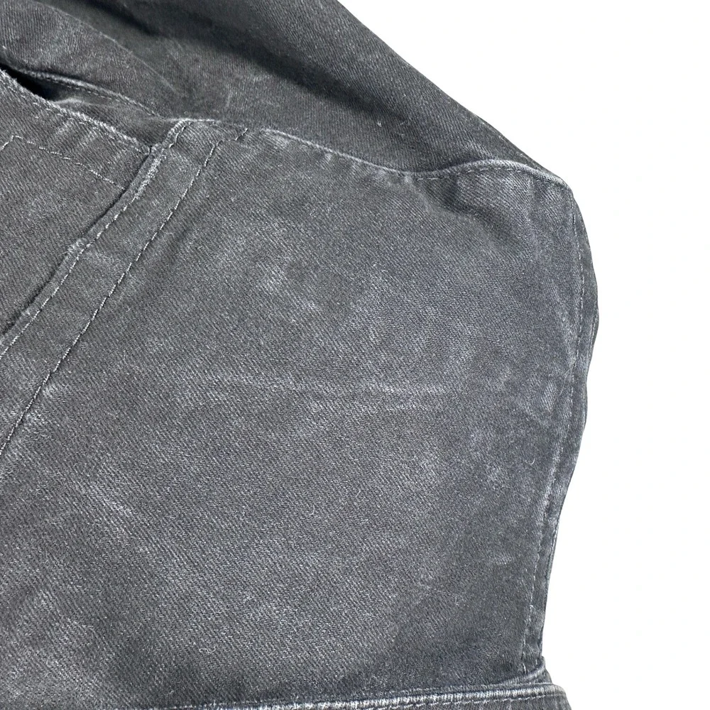 True Religion Mens‎ Black Denim Trucker Jacket Western Button Faded Black L